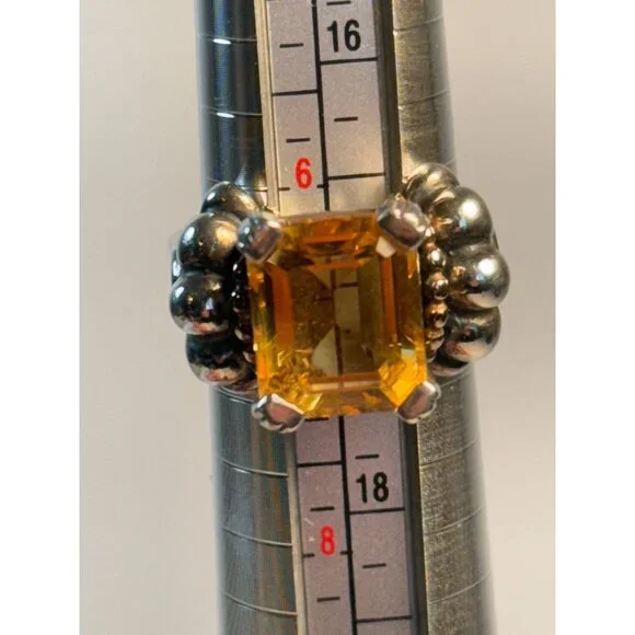 Vintage LAGOS CAVIAR Sterling Silver & 18K Gold Emerald Cut CITRINE Ring 6.75 - Picture 3 of 15